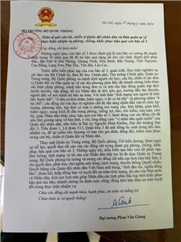 Bộ trưởng Bộ Quốc phòng gửi thư khen ngợi lực lượng tham gia phòng, chống khắc phục hậu quả thiên tai